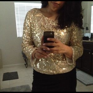 Gold Round Neck Sequined Blouse